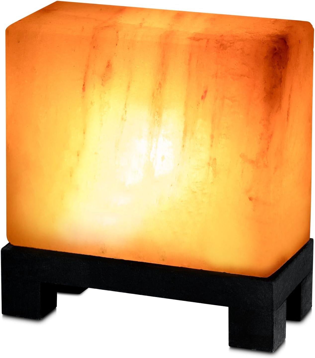 Rectangular Himalayan Salt Lamp – Natural Pink Crystal Rock on Wooden Base with Dimmer & Bulb
