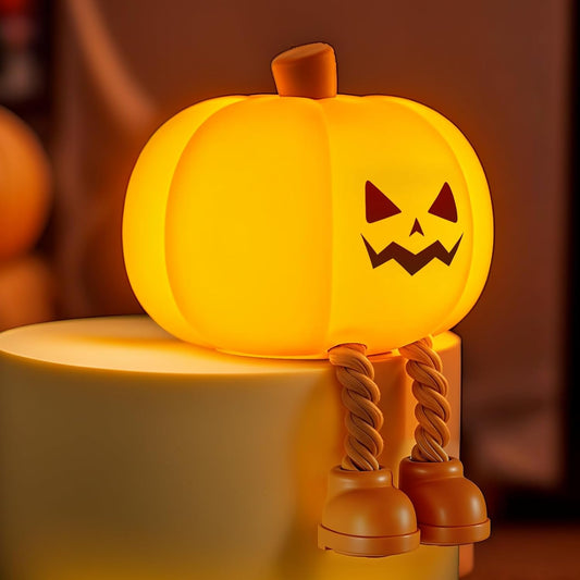 Cute Pumpkin Night Light – Rechargeable Silicone Lamp with Touch Control & Timer