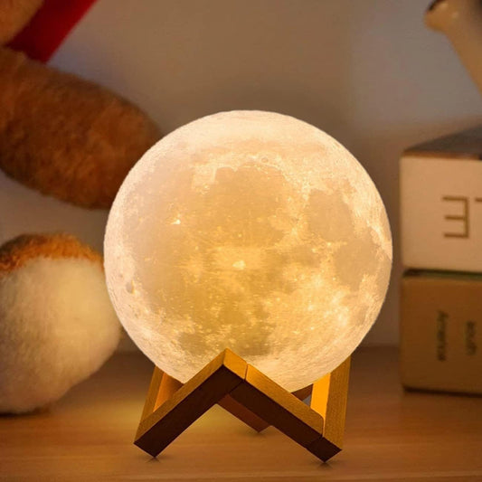 LunaGlow 3D Moon Lamp – 128 Colors with Wooden Stand