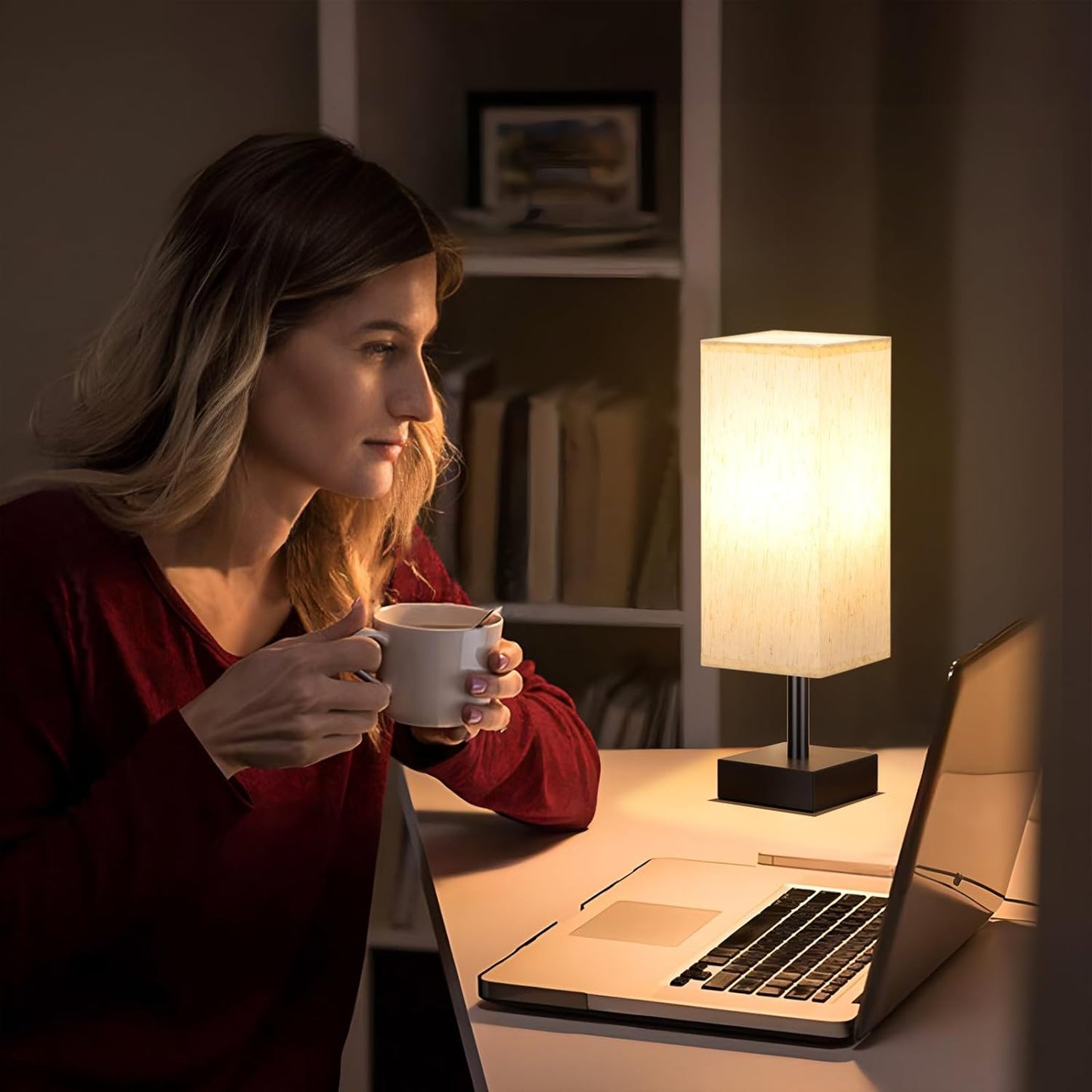 CozyLite Minimalist Table Lamp – Small Bedside & Desk Light with Linen Shade (Beige)