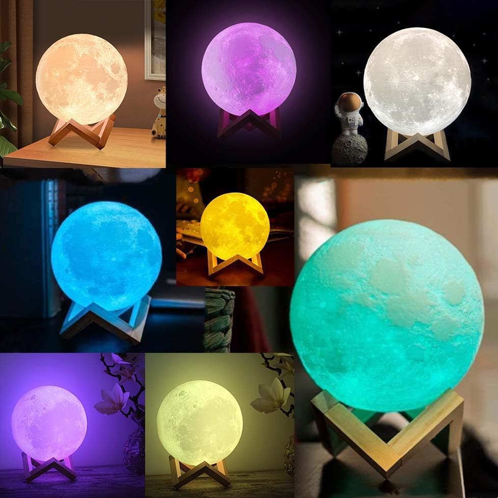 LunaGlow 3D Moon Lamp – 128 Colors with Wooden Stand