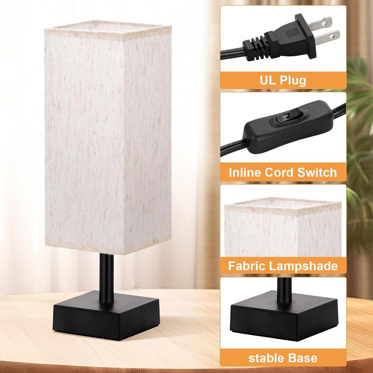 CozyLite Minimalist Table Lamp – Small Bedside & Desk Light with Linen Shade (Beige)