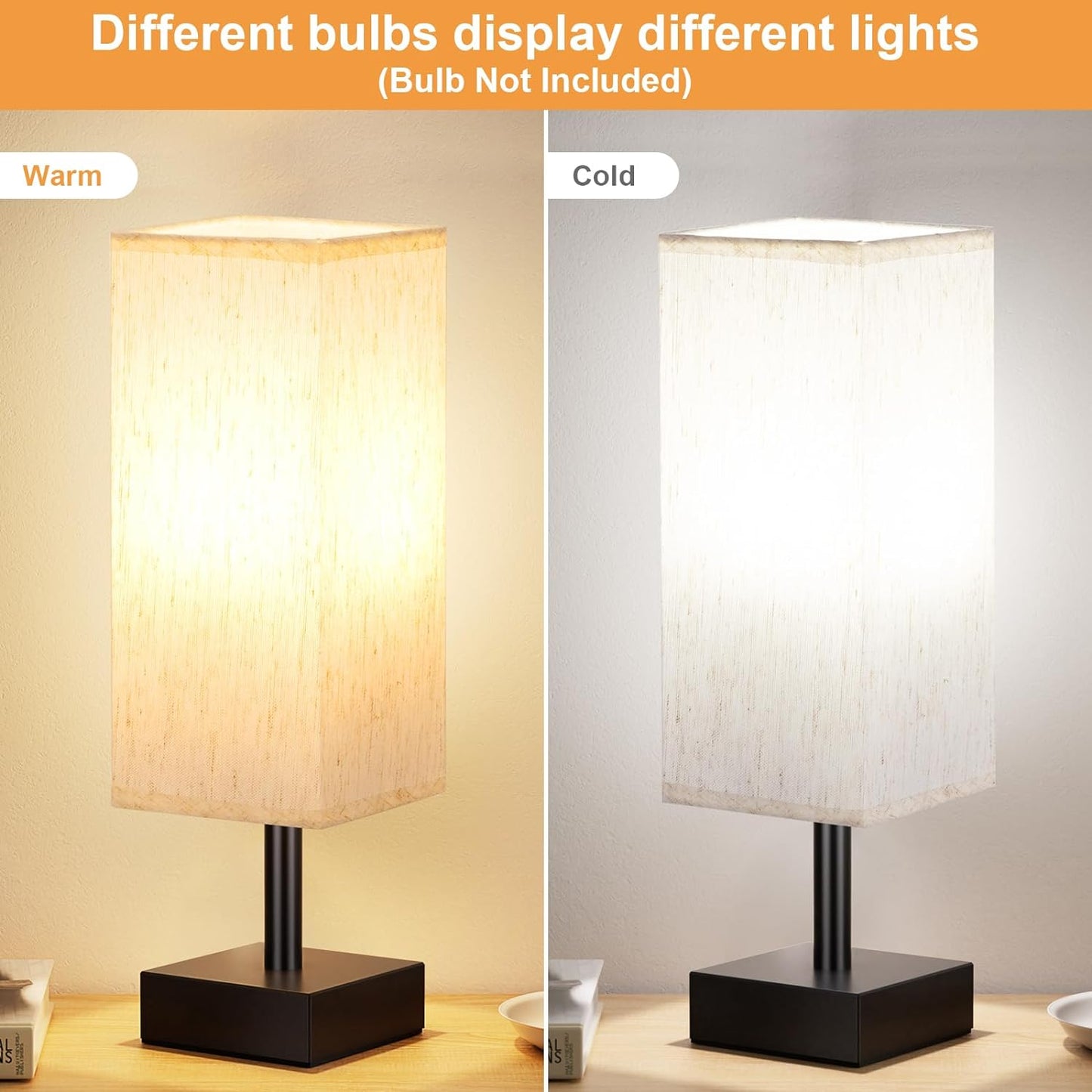 CozyLite Minimalist Table Lamp – Small Bedside & Desk Light with Linen Shade (Beige)