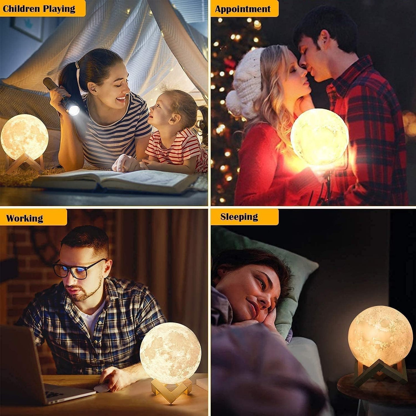 LunaGlow 3D Moon Lamp – 128 Colors with Wooden Stand