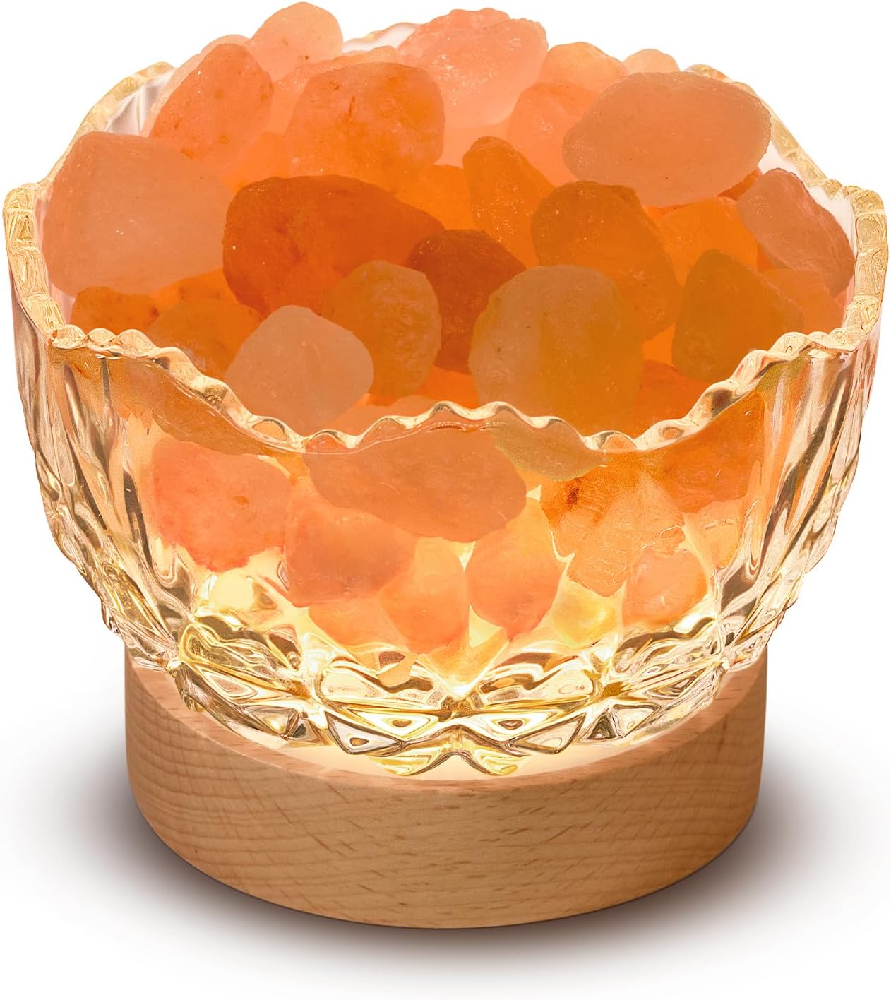 Himalayan Glow Bowl Lamp – Natural Salt Crystals with Remote Control & Wood Base