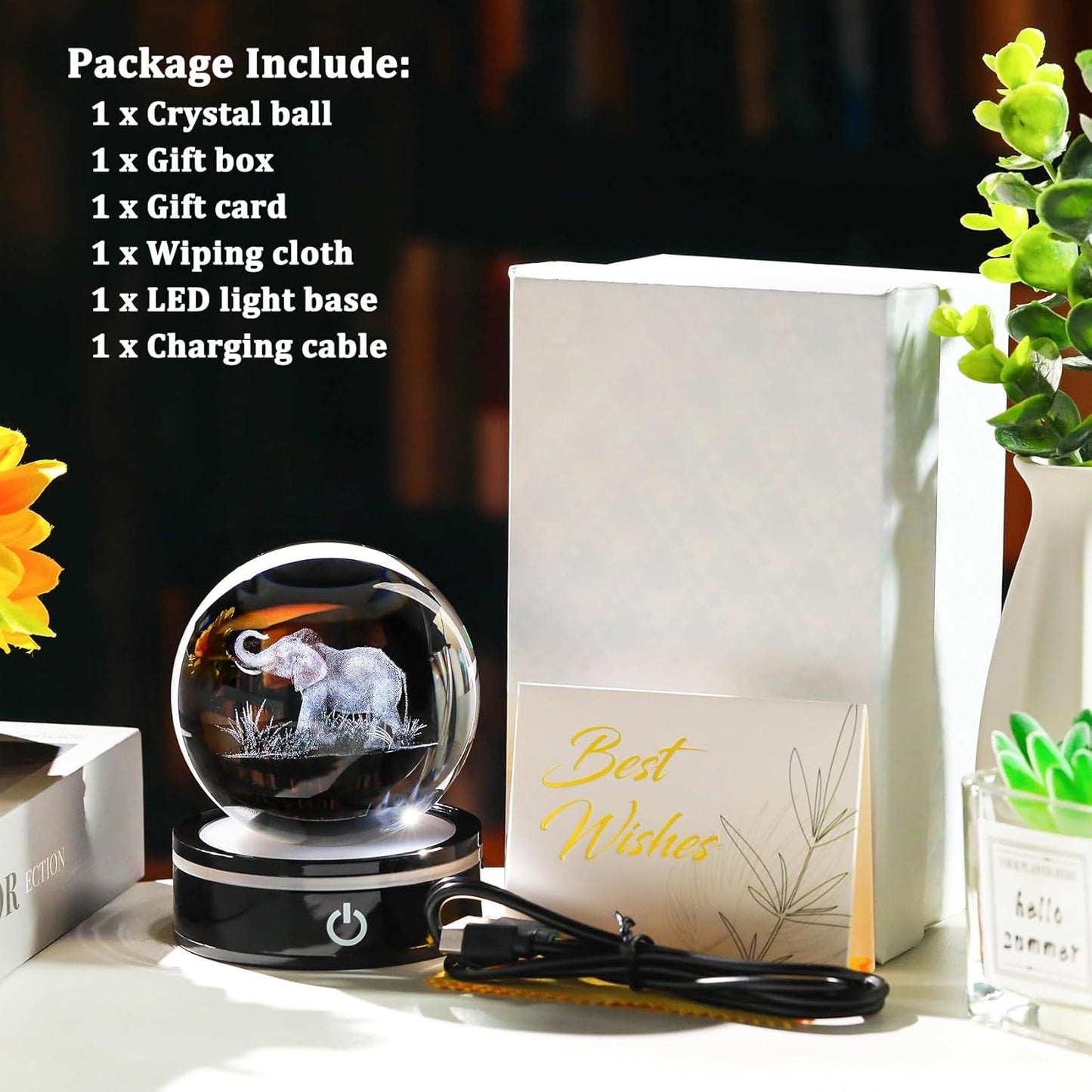 3D Crystal Elephant Lamp – Color-Changing LED Night Light