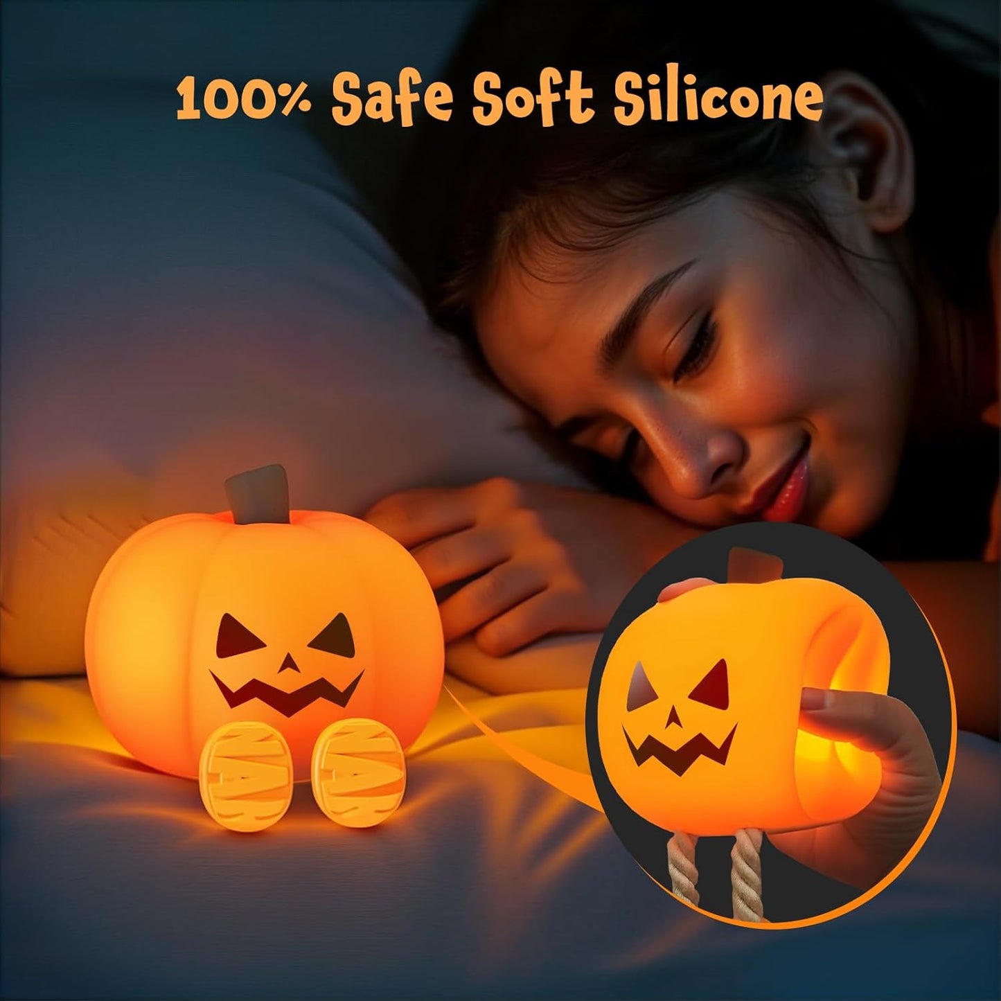 Cute Pumpkin Night Light – Rechargeable Silicone Lamp with Touch Control & Timer