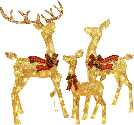 GoldenGlow Reindeer Family – 3-Piece Lighted Outdoor Christmas Decoration