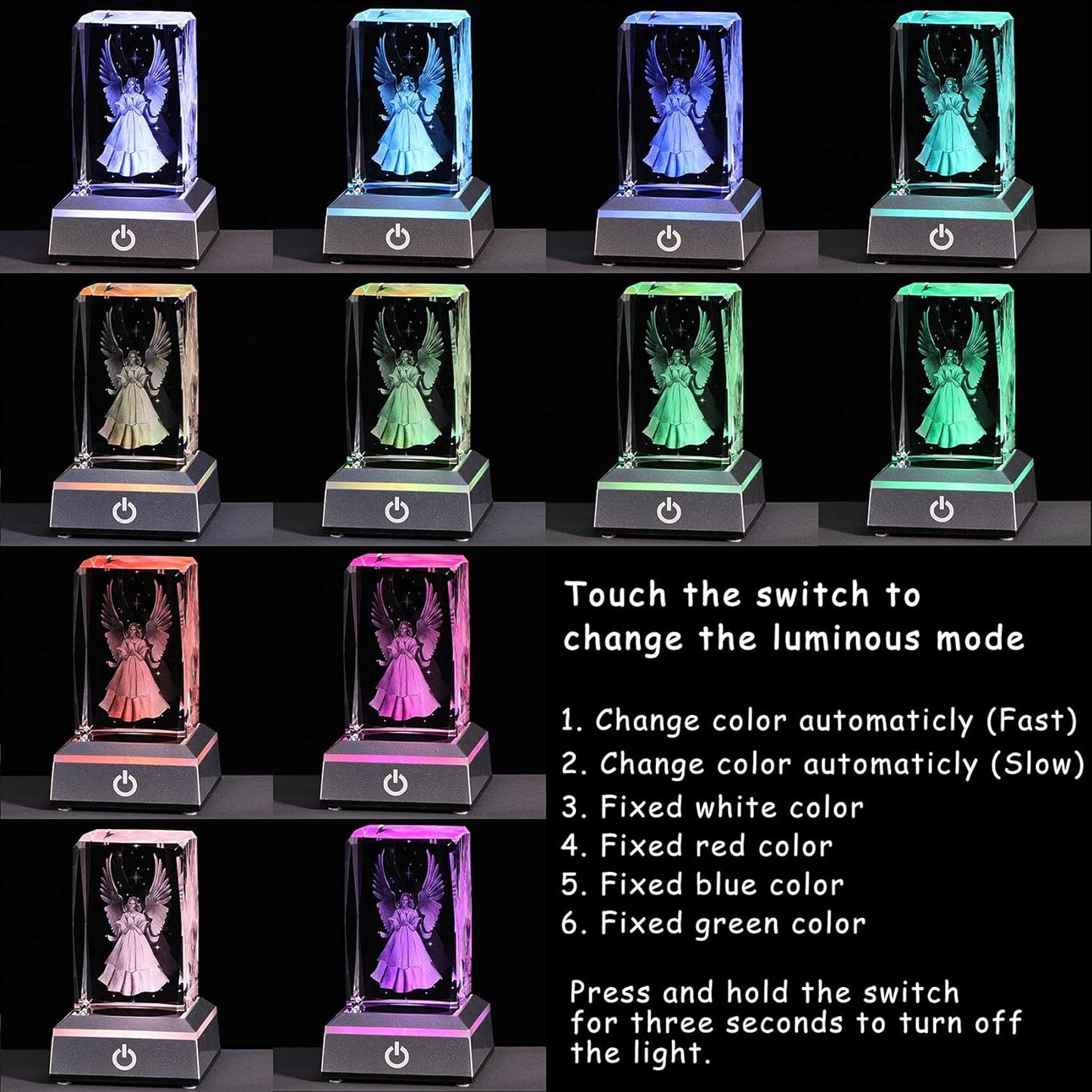 3D Crystal Guardian Angel Lamp – Color-Changing LED Light