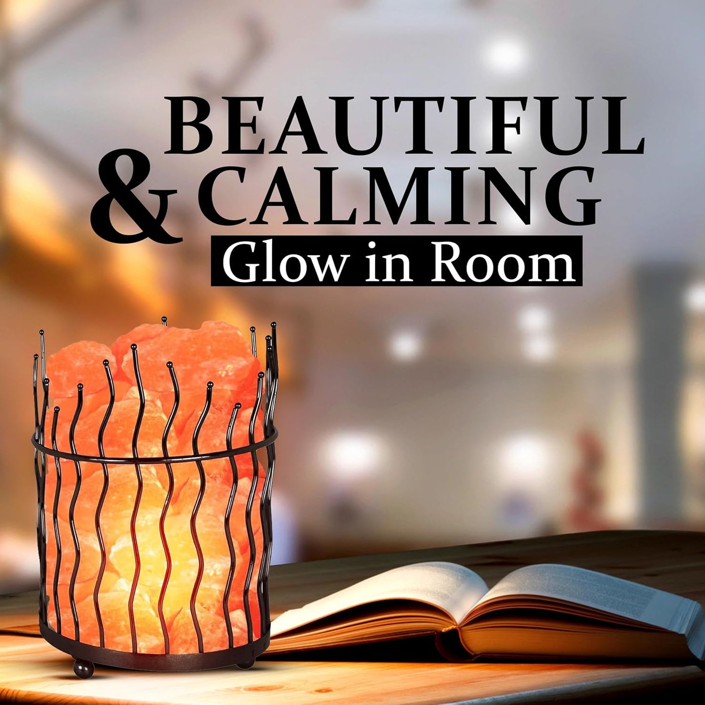 AuroraGlow Round Basket Salt Lamp – Handcrafted Metal Basket with Natural Himalayan Salt Chunks & Dimmable Light