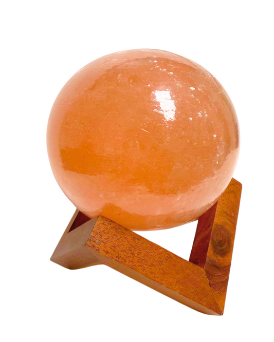 Salt Sphere on Artisan Wood Stand