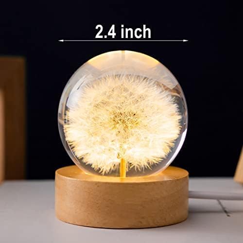 Red Daisy Crystal Flower Lamp – MARZIUS Glass Ball Night Light with Wooden Base