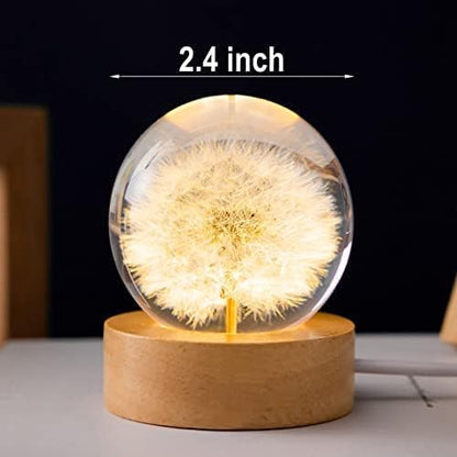 Red Daisy Crystal Flower Lamp – MARZIUS Glass Ball Night Light with Wooden Base
