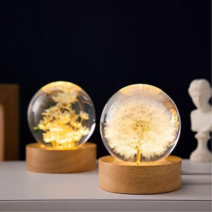 Red Daisy Crystal Flower Lamp – MARZIUS Glass Ball Night Light with Wooden Base
