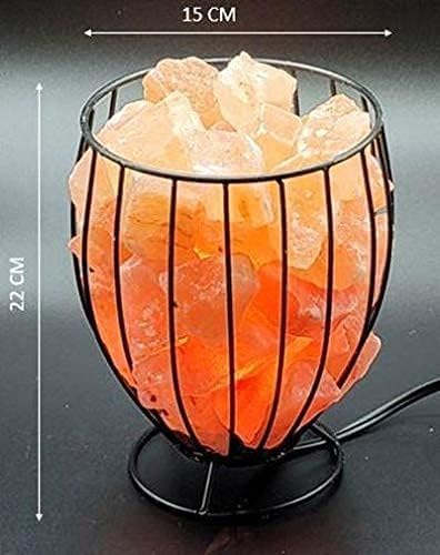 IronGlow Tall Basket Salt Lamp – Handcrafted Metal Frame with Himalayan Salt Chunks & Dimmable Warm Light