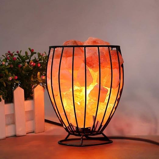 IronGlow Tall Basket Salt Lamp – Handcrafted Metal Frame with Himalayan Salt Chunks & Dimmable Warm Light