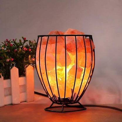 IronGlow Tall Basket Salt Lamp – Handcrafted Metal Frame with Himalayan Salt Chunks & Dimmable Warm Light