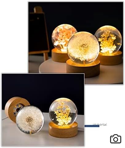 Red Daisy Crystal Flower Lamp – MARZIUS Glass Ball Night Light with Wooden Base