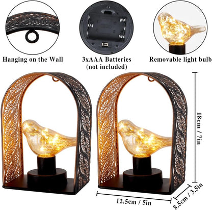 Bird Bulb Wall Lamps – Set of 2 Battery Operated Fairy Light