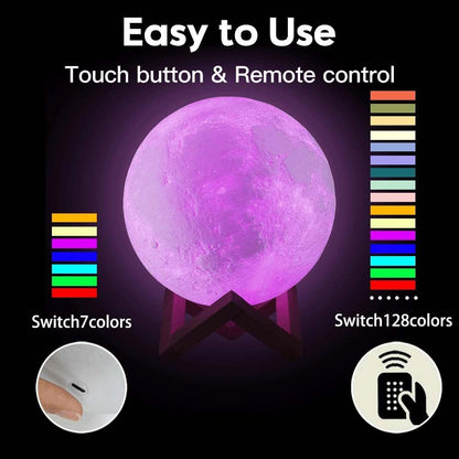 LunaGlow 3D Moon Lamp – 128 Colors with Wooden Stand