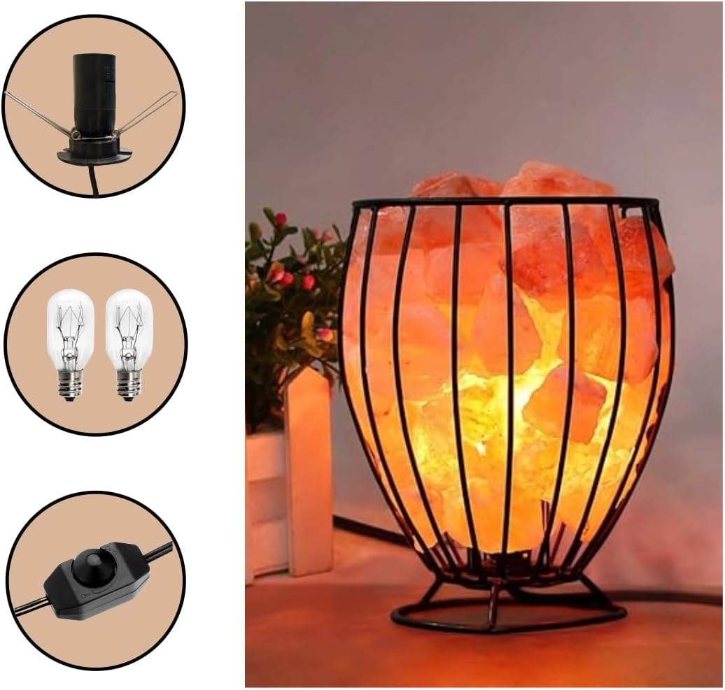 IronGlow Tall Basket Salt Lamp – Handcrafted Metal Frame with Himalayan Salt Chunks & Dimmable Warm Light