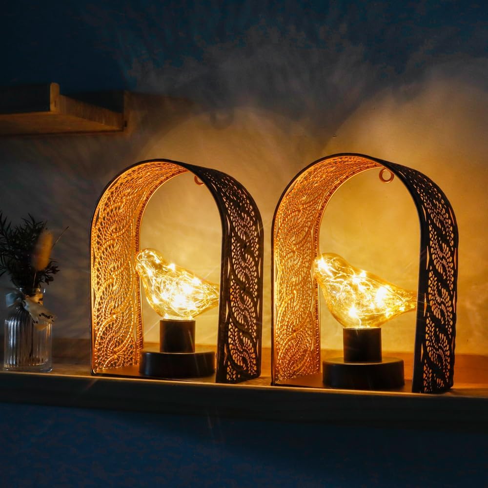 Bird Bulb Wall Lamps – Set of 2 Battery Operated Fairy Light