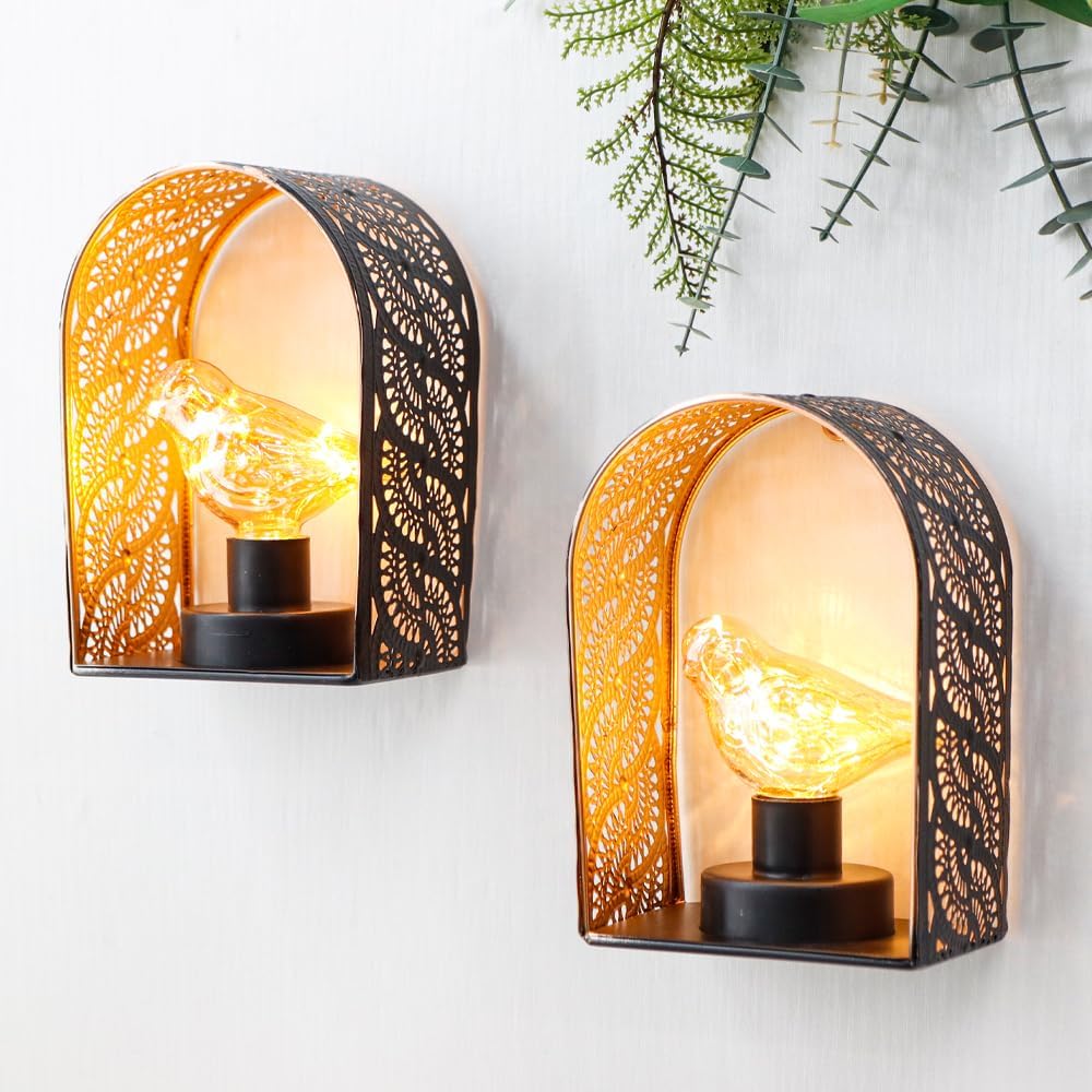 Bird Bulb Wall Lamps – Set of 2 Battery Operated Fairy Light