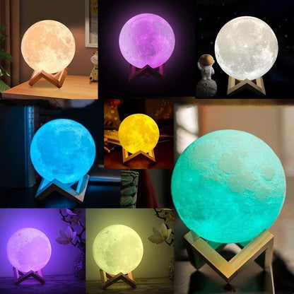 LunaGlow 3D Moon Lamp – 128 Colors with Wooden Stand