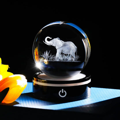 3D Crystal Elephant Lamp – Color-Changing LED Night Light