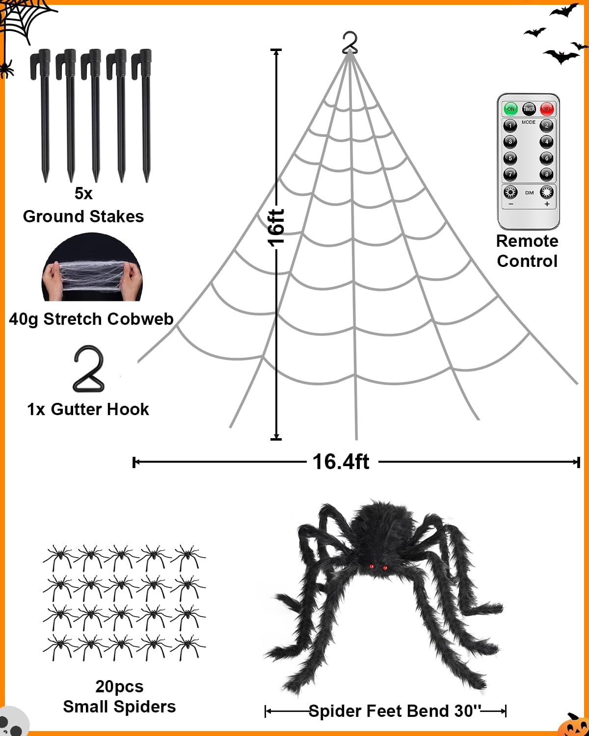 Spooky Purple LED Spider Web Halloween Decoration with Huge Furry Spider