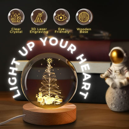 3D Crystal Christmas Tree Night Light – LED Glass Ball with Wooden Base