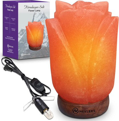 Flower Himalayan Salt Lamp – Handcrafted Pink Salt Rock with Dimmer & Wooden Base