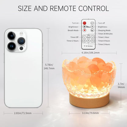 Himalayan Glow Bowl Lamp – Natural Salt Crystals with Remote Control & Wood Base