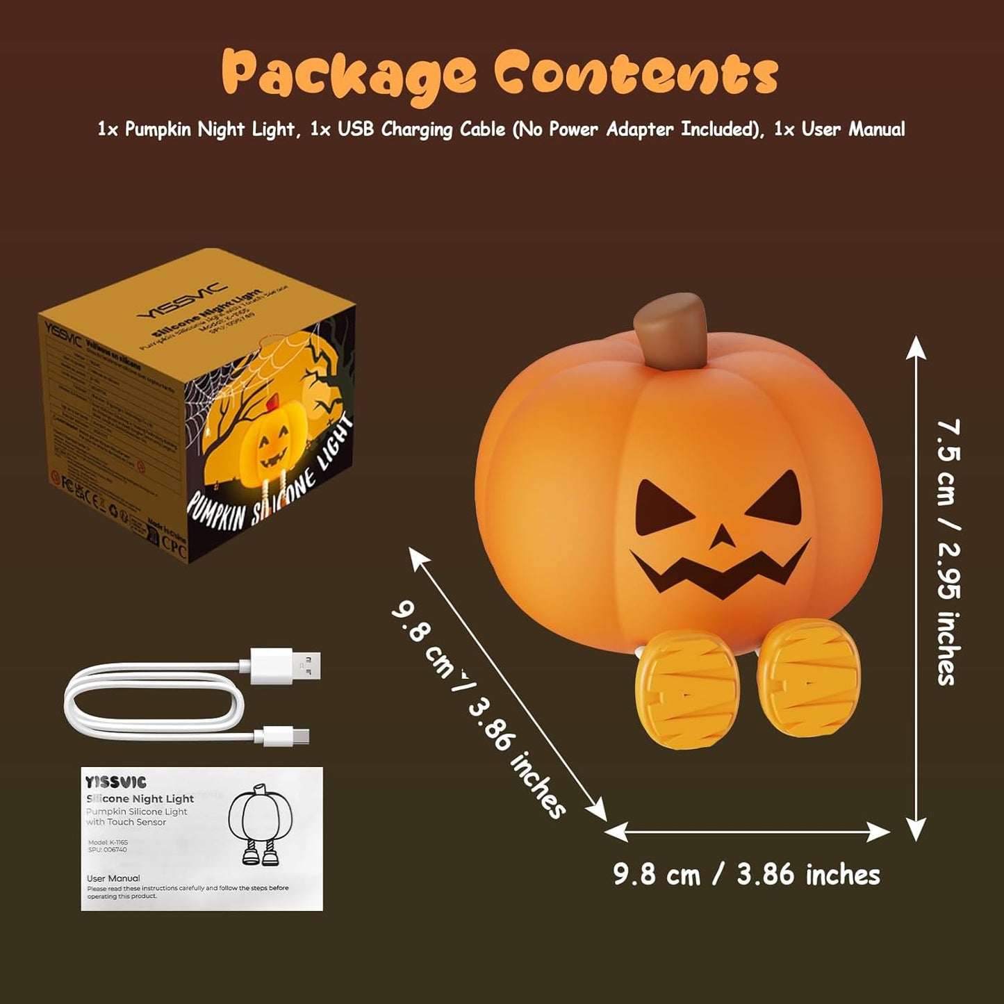 Cute Pumpkin Night Light – Rechargeable Silicone Lamp with Touch Control & Timer