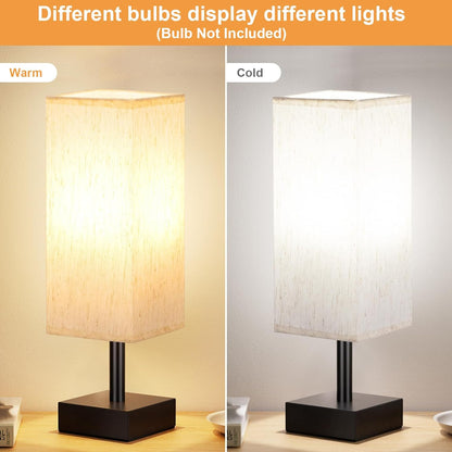 CozyLite Minimalist Table Lamp – Small Bedside & Desk Light with Linen Shade (Beige)