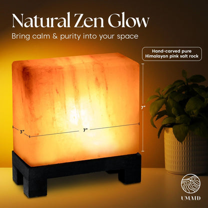 Rectangular Himalayan Salt Lamp – Natural Pink Crystal Rock on Wooden Base with Dimmer & Bulb