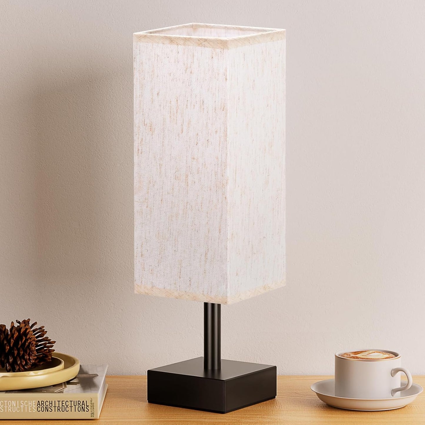 CozyLite Minimalist Table Lamp – Small Bedside & Desk Light with Linen Shade (Beige)