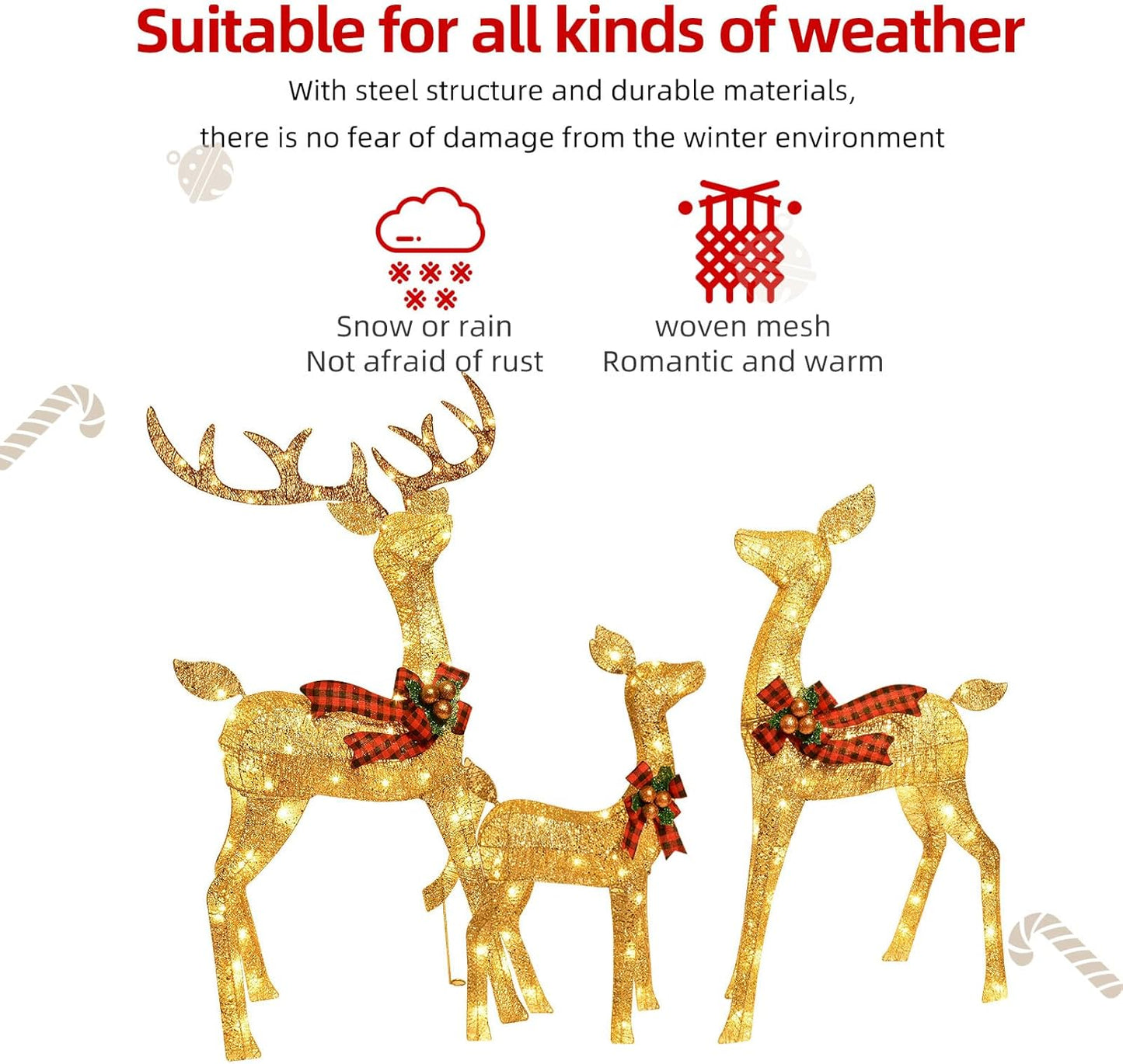 GoldenGlow Reindeer Family – 3-Piece Lighted Outdoor Christmas Decoration