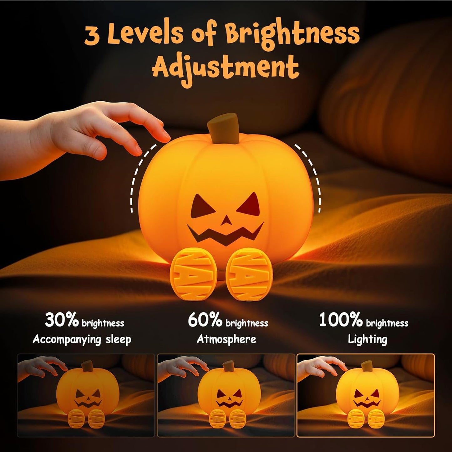 Cute Pumpkin Night Light – Rechargeable Silicone Lamp with Touch Control & Timer