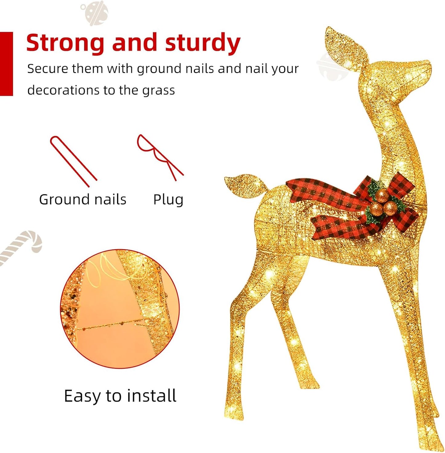 GoldenGlow Reindeer Family – 3-Piece Lighted Outdoor Christmas Decoration