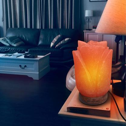 Flower Himalayan Salt Lamp – Handcrafted Pink Salt Rock with Dimmer & Wooden Base