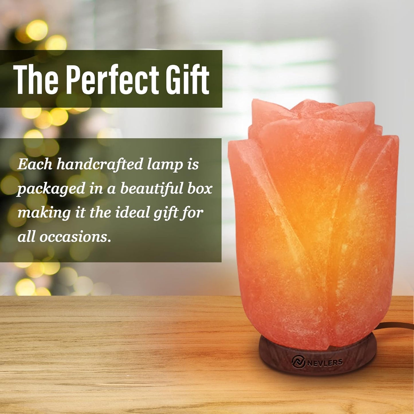 Flower Himalayan Salt Lamp – Handcrafted Pink Salt Rock with Dimmer & Wooden Base