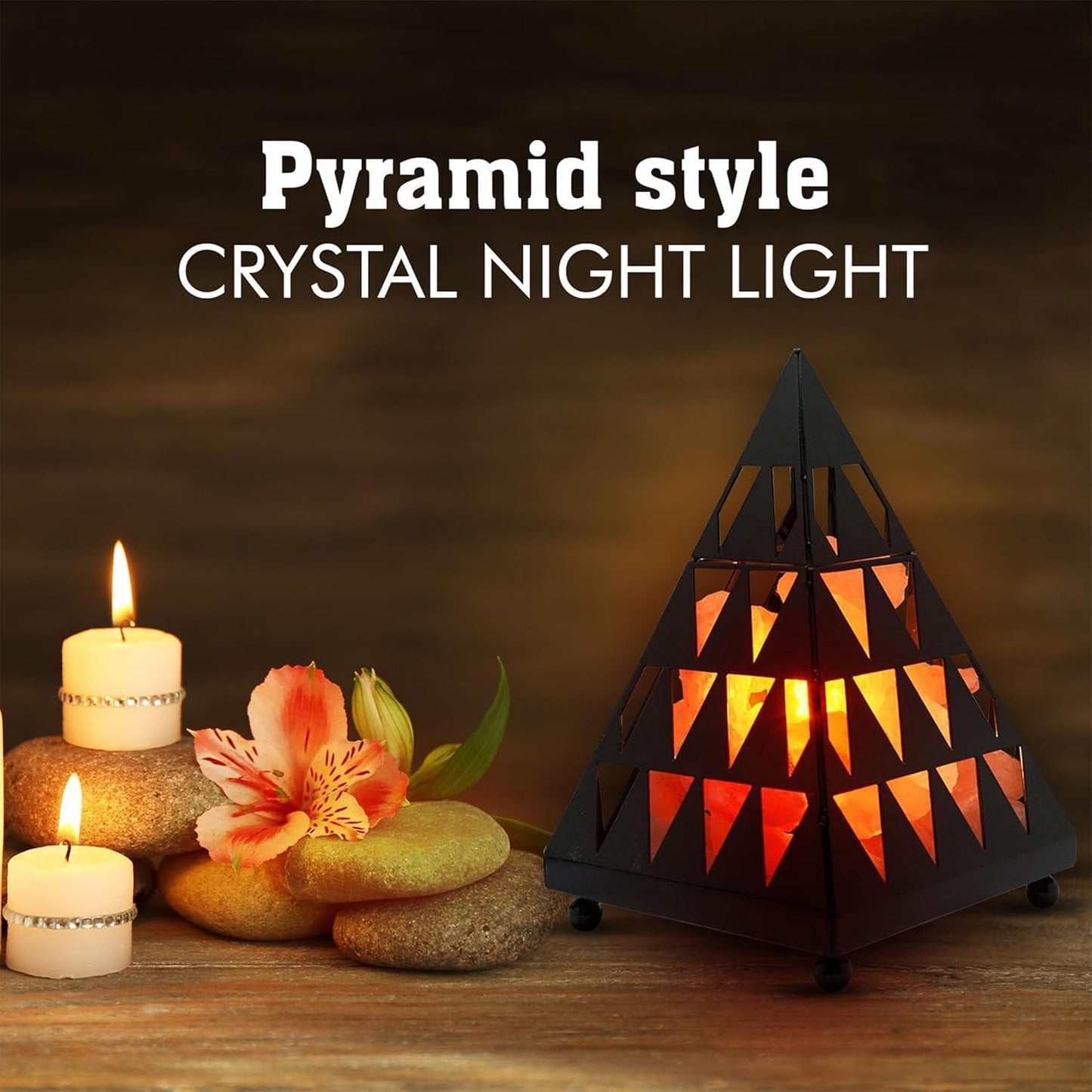 Himalayan Glow Pyramid Salt Lamp with Pink Crystal Chunks & Dimmer Switch