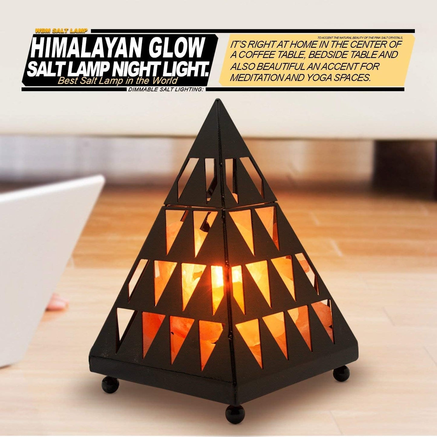 Himalayan Glow Pyramid Salt Lamp with Pink Crystal Chunks & Dimmer Switch