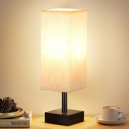 CozyLite Minimalist Table Lamp – Small Bedside & Desk Light with Linen Shade (Beige)