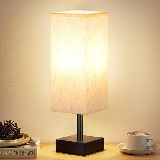 CozyLite Minimalist Table Lamp – Small Bedside & Desk Light with Linen Shade (Beige)
