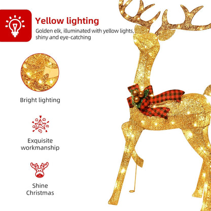 GoldenGlow Reindeer Family – 3-Piece Lighted Outdoor Christmas Decoration
