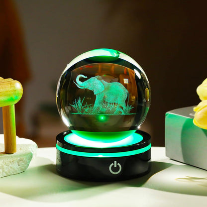 3D Crystal Elephant Lamp – Color-Changing LED Night Light