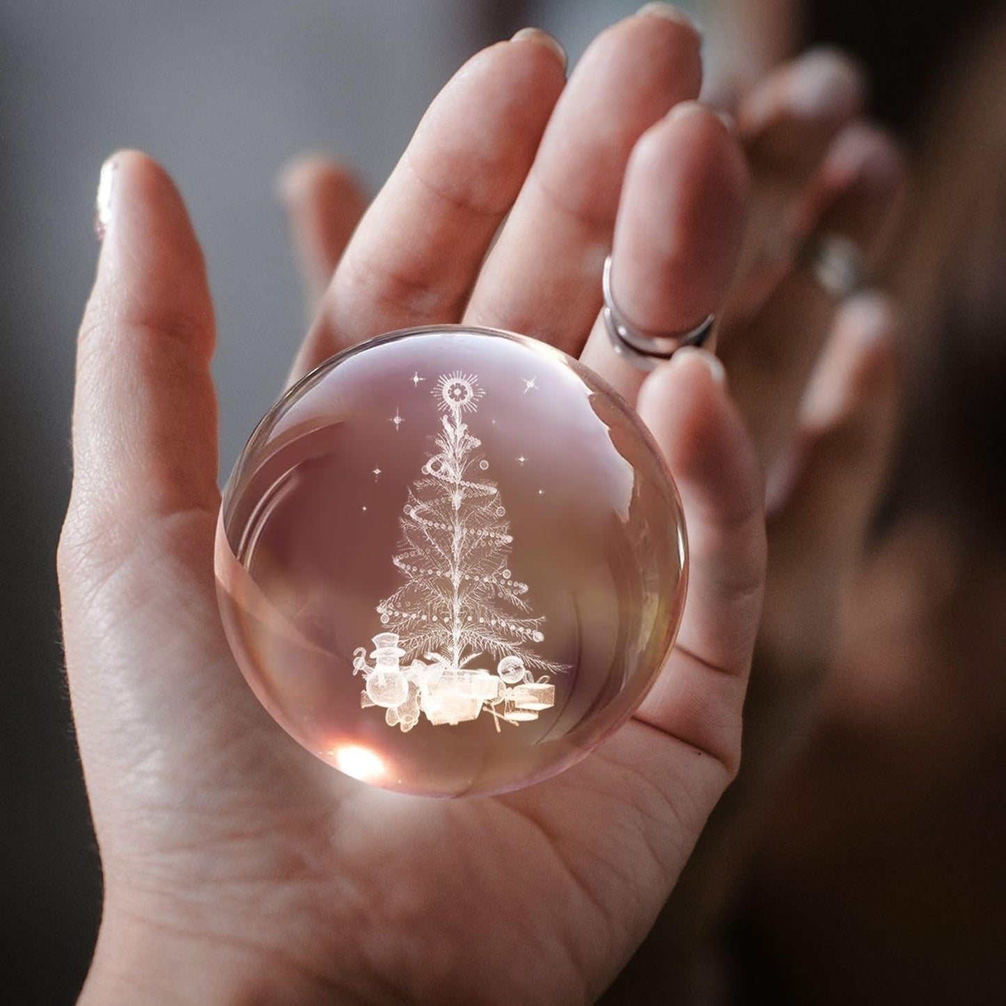 3D Crystal Christmas Tree Night Light – LED Glass Ball with Wooden Base