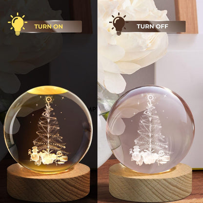 3D Crystal Christmas Tree Night Light – LED Glass Ball with Wooden Base